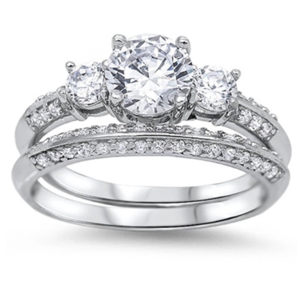 Round-cut Cubic Zirconia Bridal Set .925 Sterling
